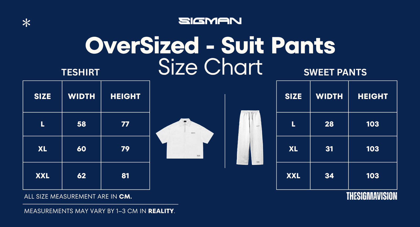 SUIT MARSELLIE size chart