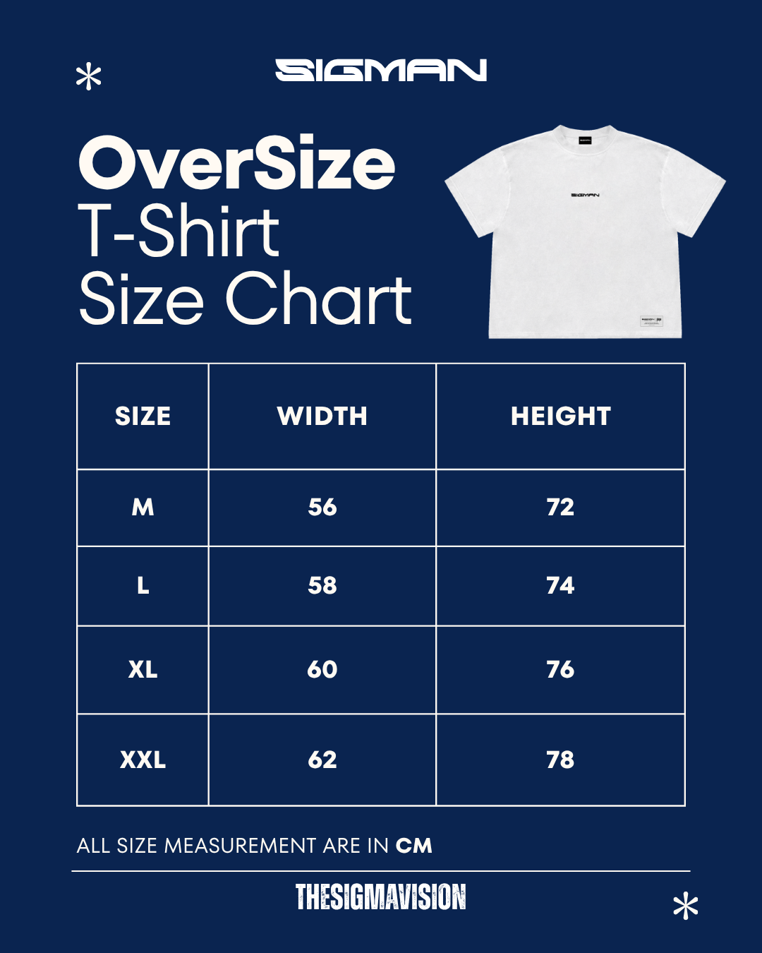 EVOLUTION T-SHIRT size chart