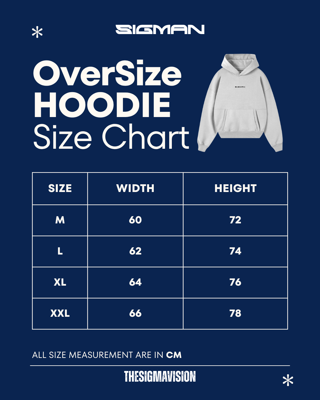 ORIGINAL SIGMAN HOODIE size chart