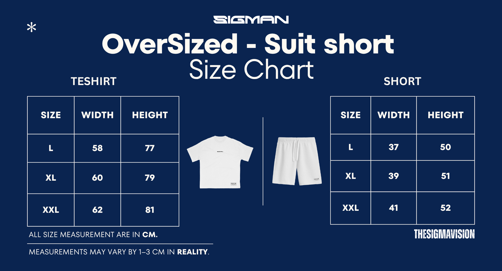 SUIT SHORT size chart